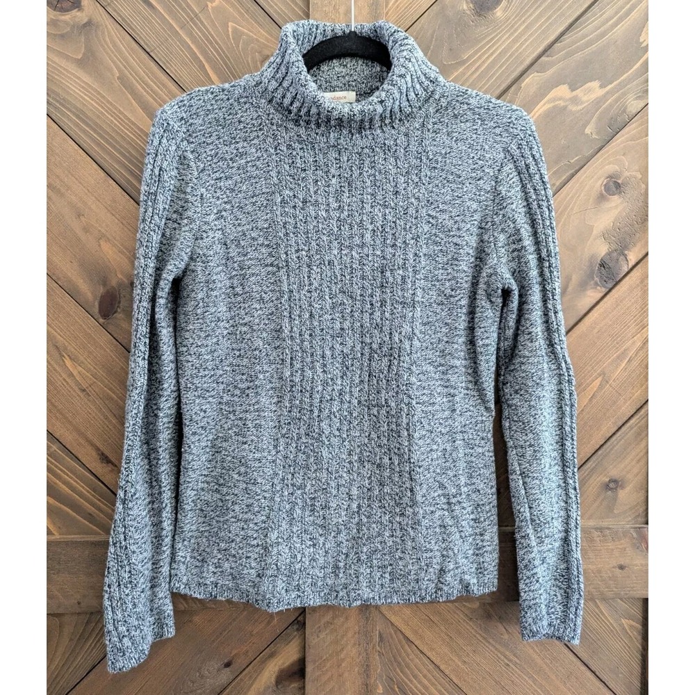 Sundance Marled Gray Turtleneck Sweater Ribbed Knit Cozy Petite Medium